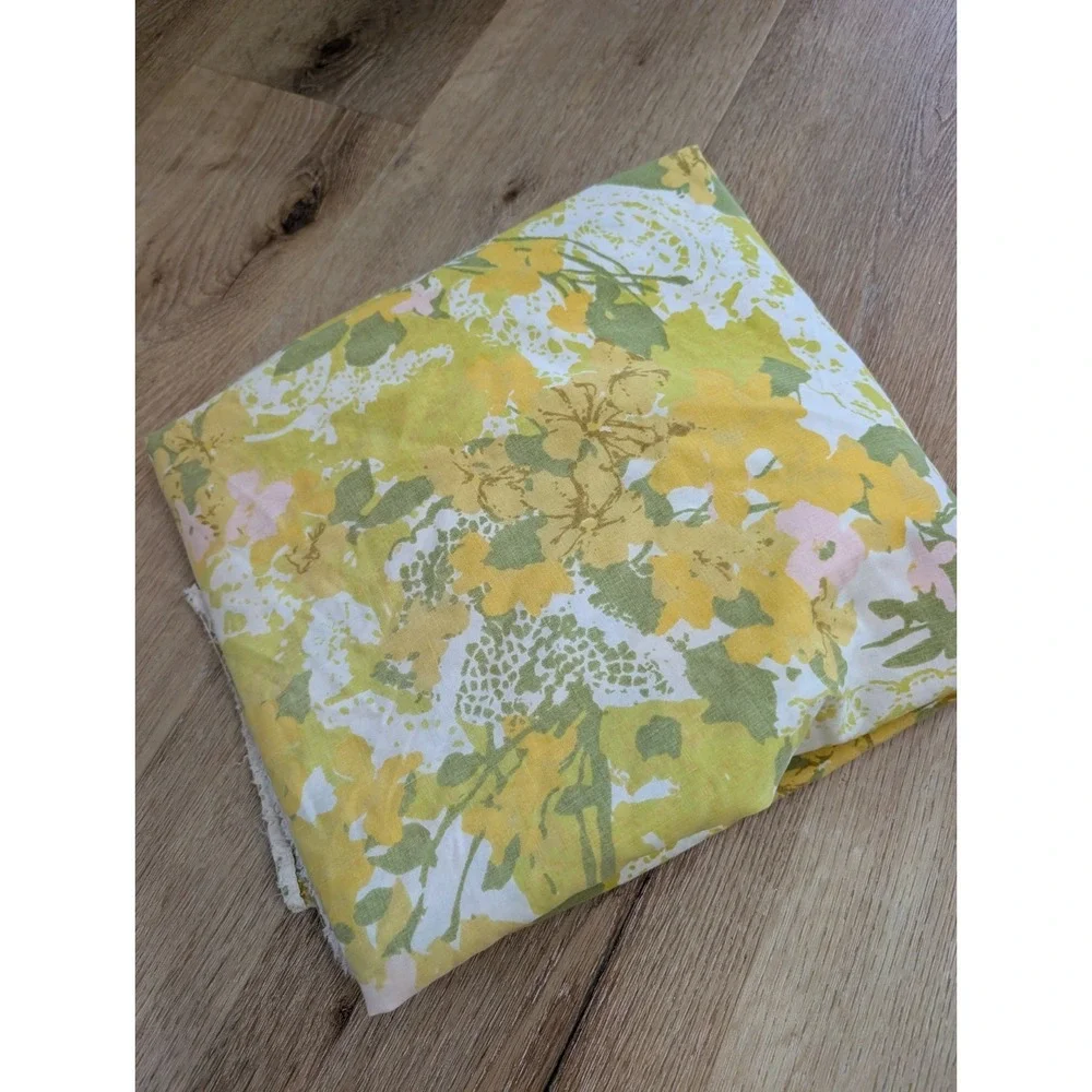 Vtg Lady Pepperell Fitted Sheet Pink Yellow Green Floral‎ Percale Retro